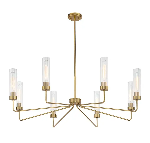 Baker Eight Light Chandelier in Warm Brass - Image 4