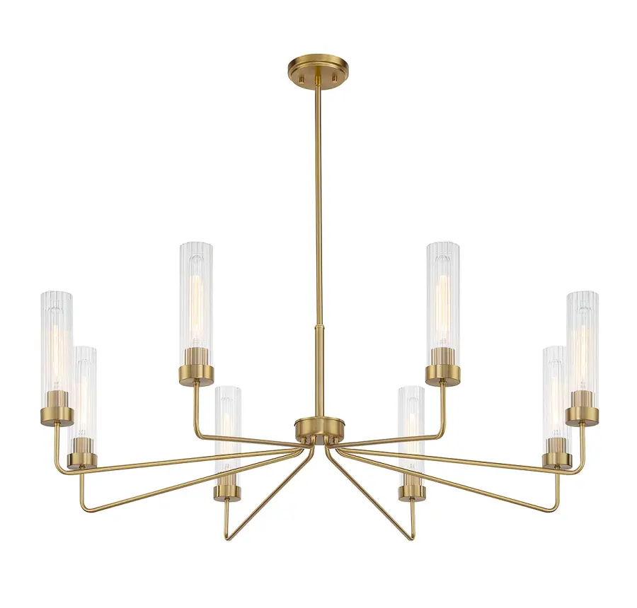 Baker Eight Light Chandelier in Warm Brass - Image 4