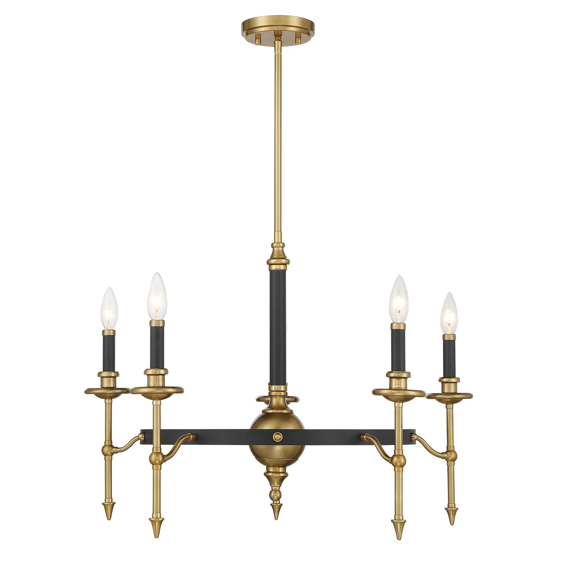 Consulate Five Light Chandelier in Matte Black/Warm Brass