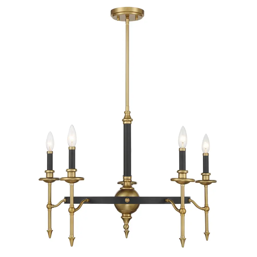 Consulate 5-Light Chandelier in Matte Black and Warm Brass - Image 1