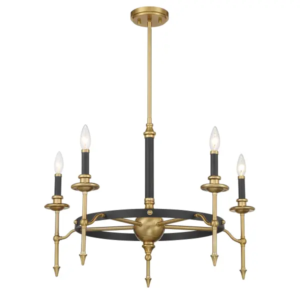 Consulate 5-Light Chandelier in Matte Black and Warm Brass - Image 3