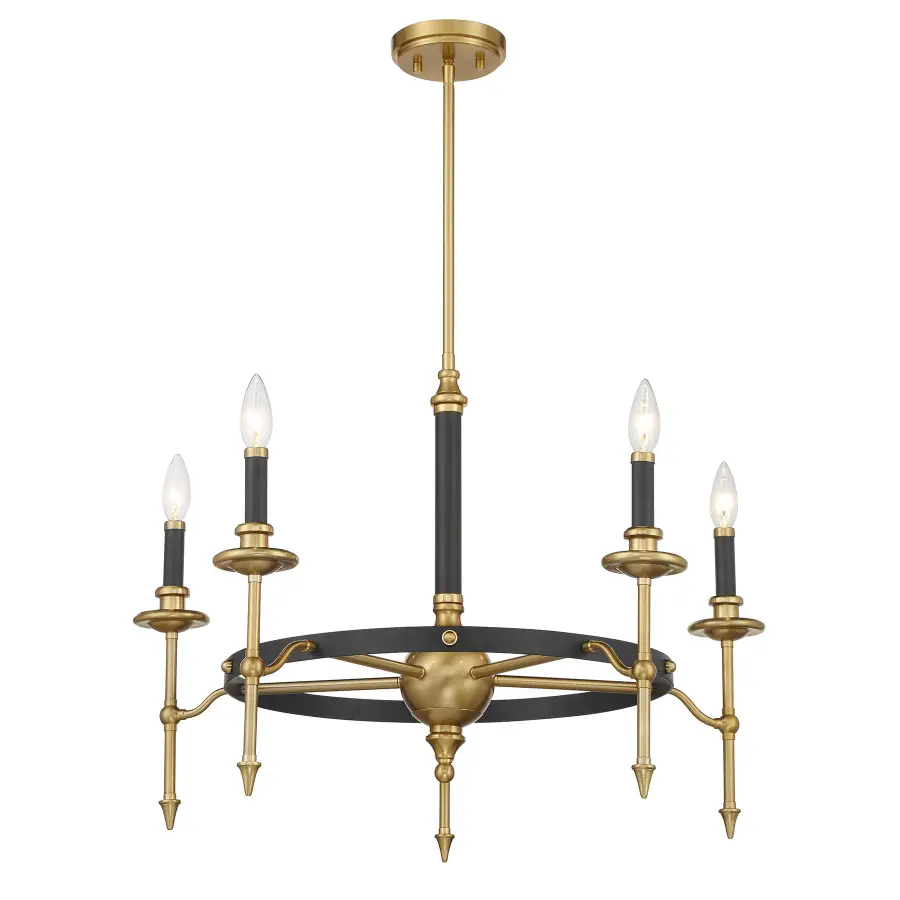 Consulate 5-Light Chandelier in Matte Black and Warm Brass - Image 3