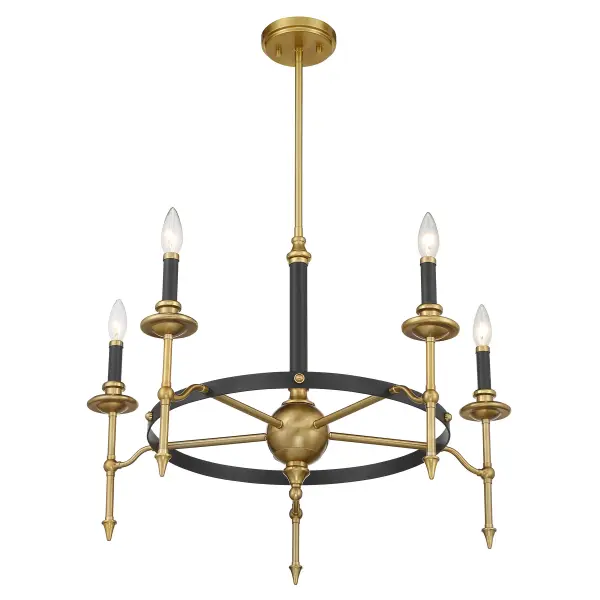 Consulate 5-Light Chandelier in Matte Black and Warm Brass - Image 4