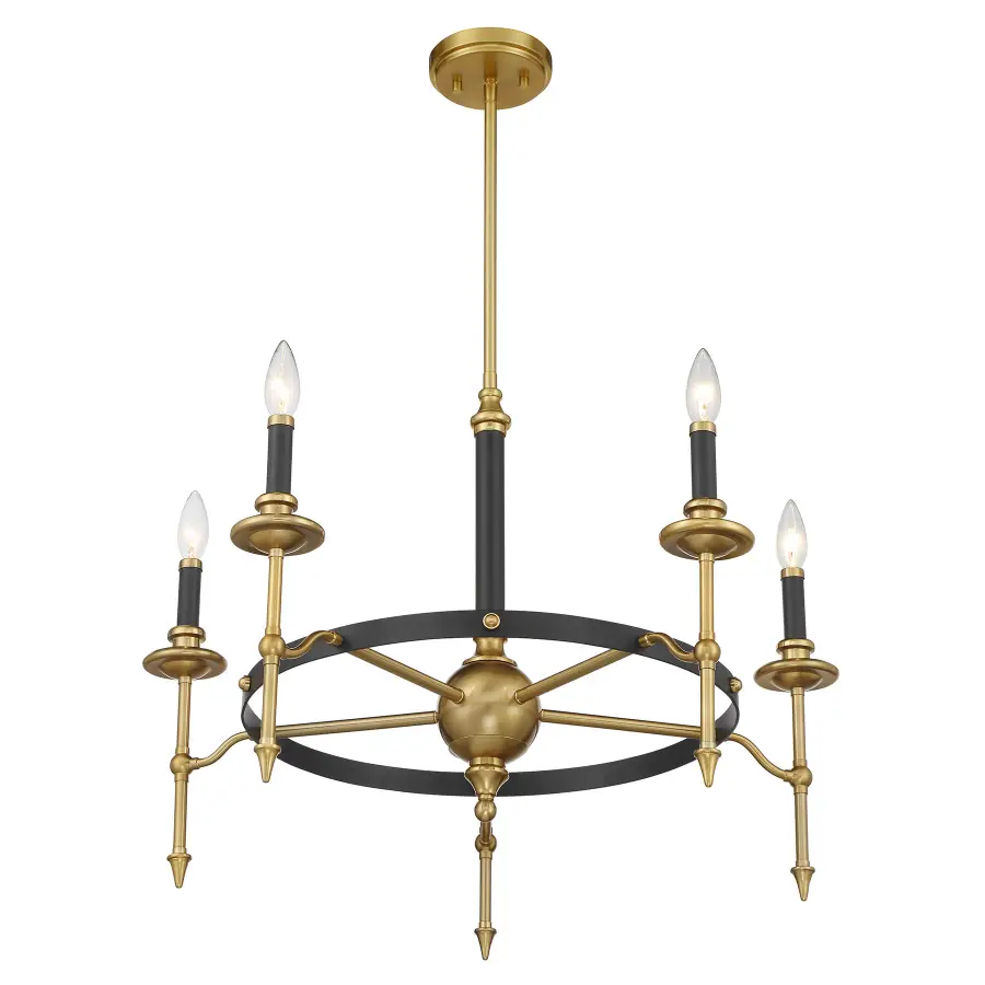 Consulate 5-Light Chandelier in Matte Black and Warm Brass - Image 4