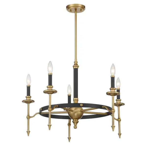 Consulate 5-Light Chandelier in Matte Black and Warm Brass - Image 5