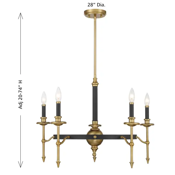 Consulate 5-Light Chandelier in Matte Black and Warm Brass - Image 8
