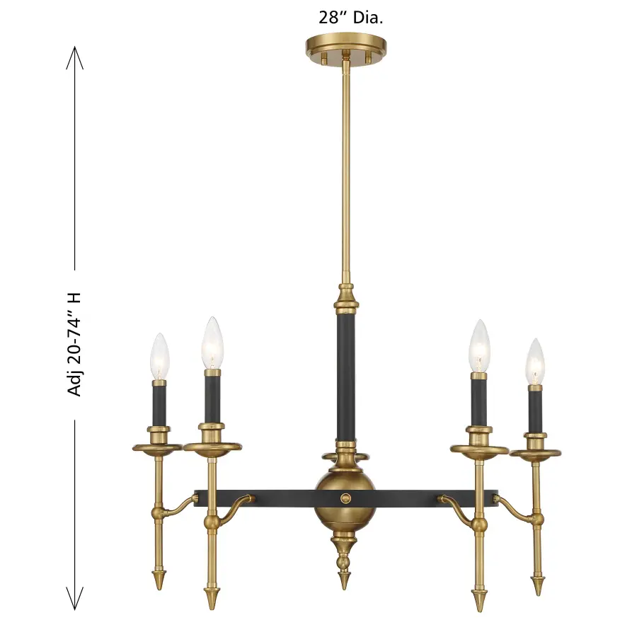 Consulate 5-Light Chandelier in Matte Black and Warm Brass - Image 8
