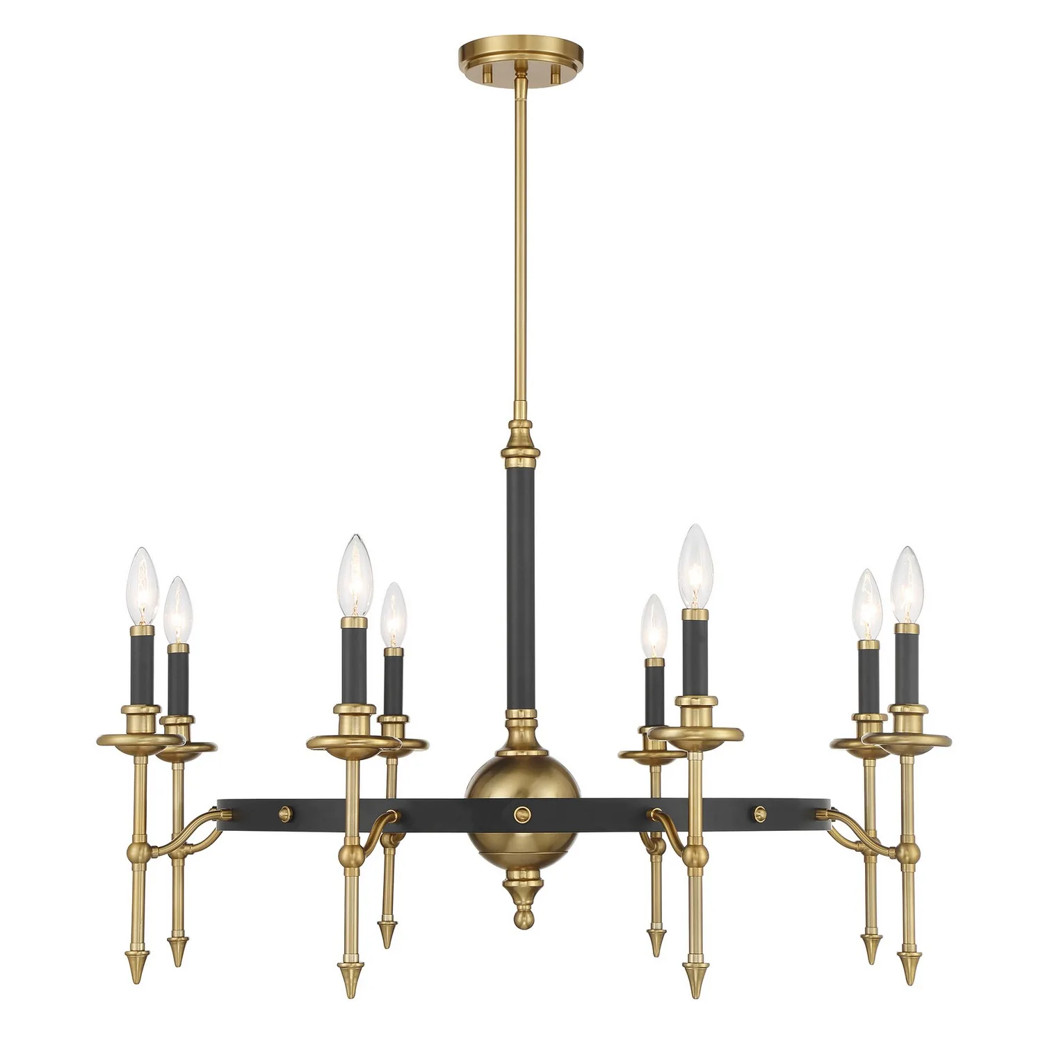 Consulate Eight Light Chandelier in Matte Black/Warm Brass