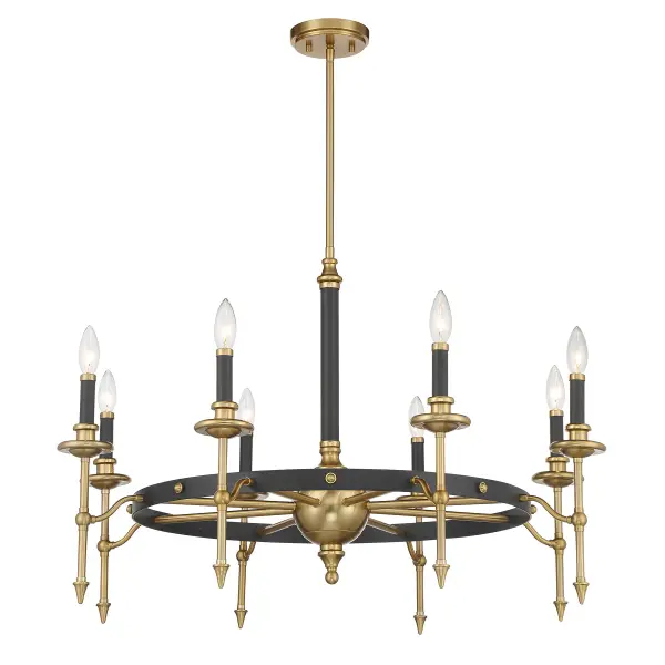Consulate 8-Light Chandelier in Matte Black and Warm Brass - Image 3