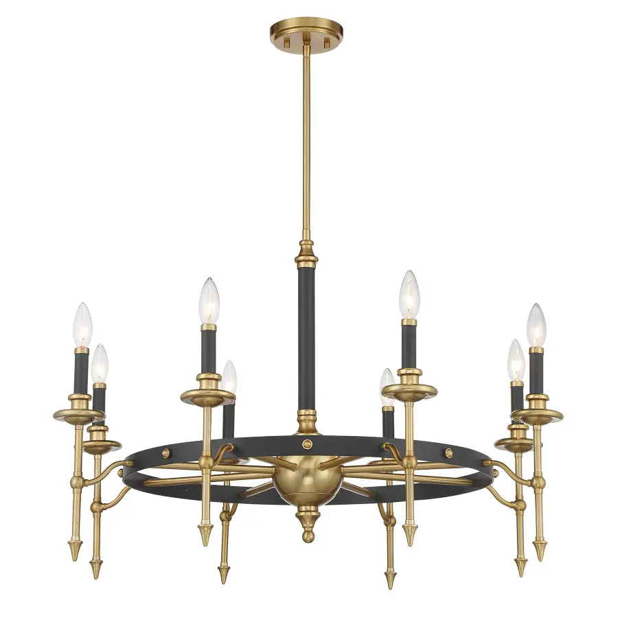 Consulate 8-Light Chandelier in Matte Black and Warm Brass - Image 3