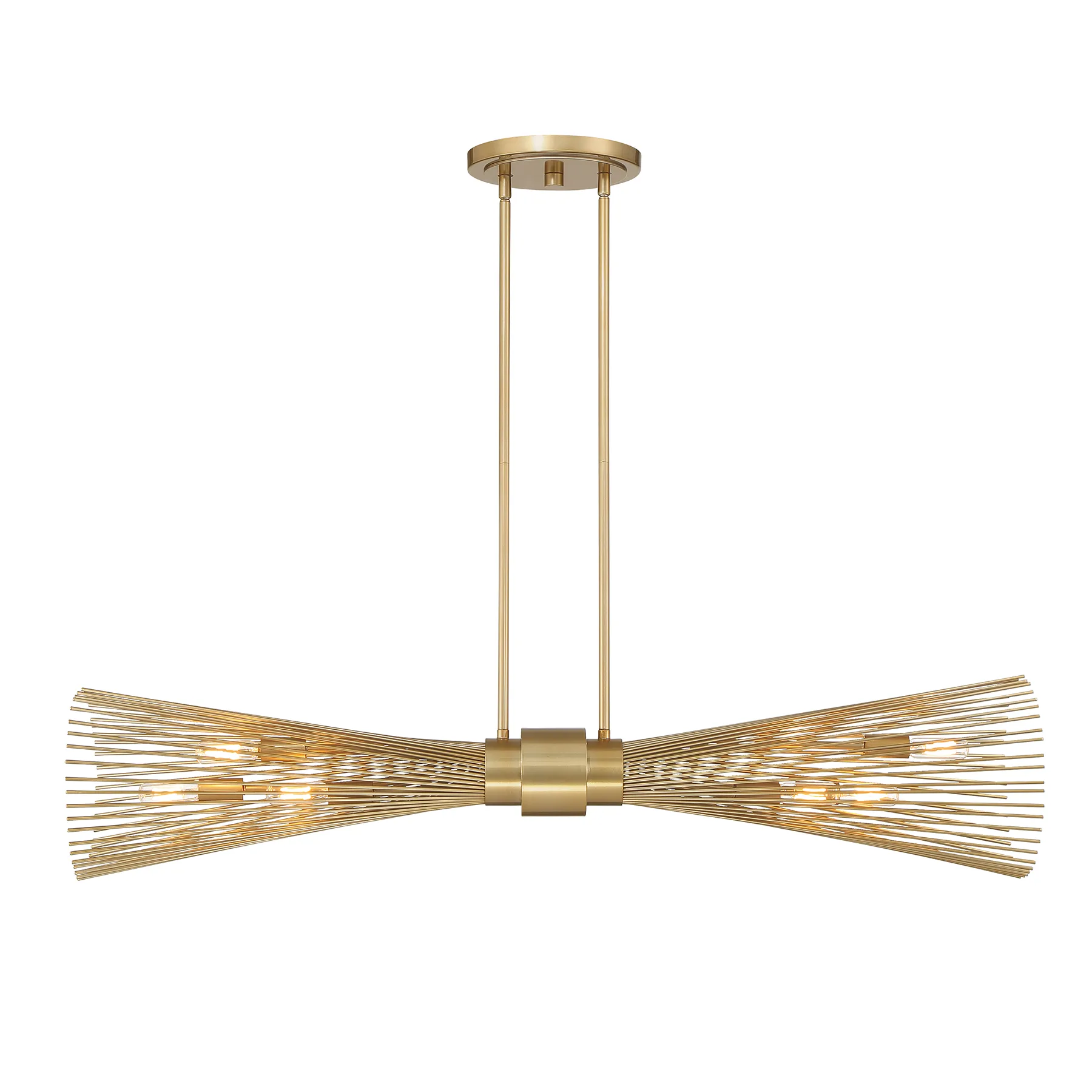 Longfellow Six Light Linear Chandelier in Burnished Brass