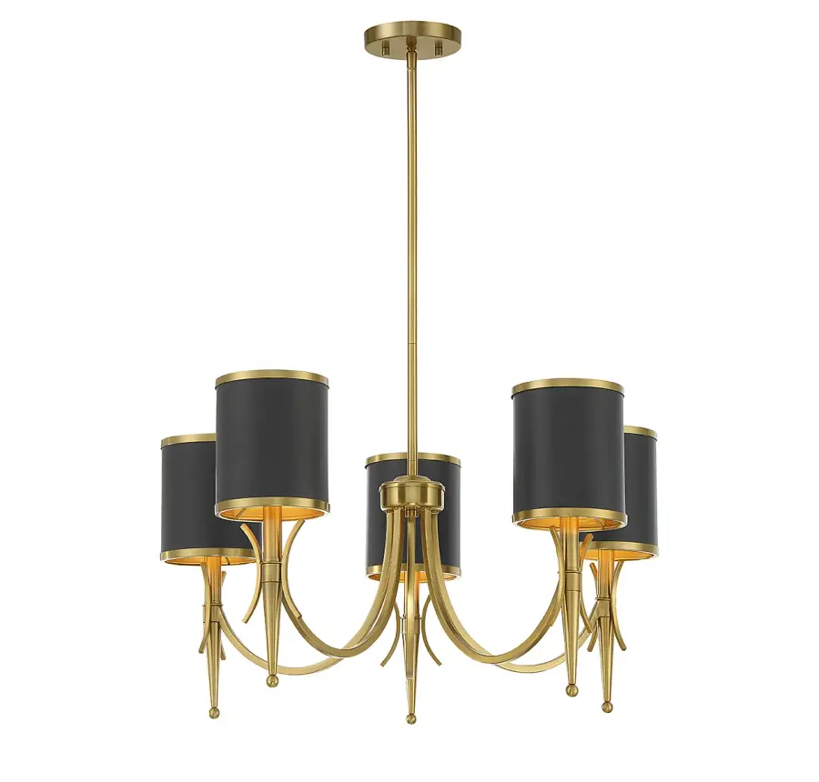 Quincy 5-Light Chandelier in Matte Black with Warm Brass Accents - Image 1