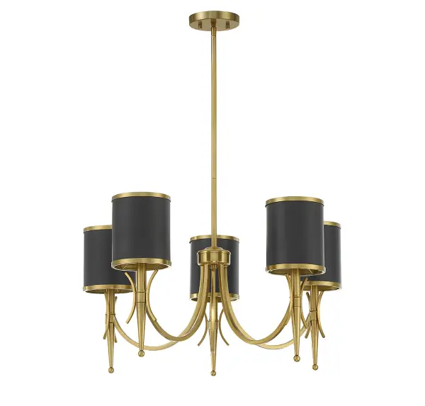 Quincy 5-Light Chandelier in Matte Black with Warm Brass Accents - alternate view