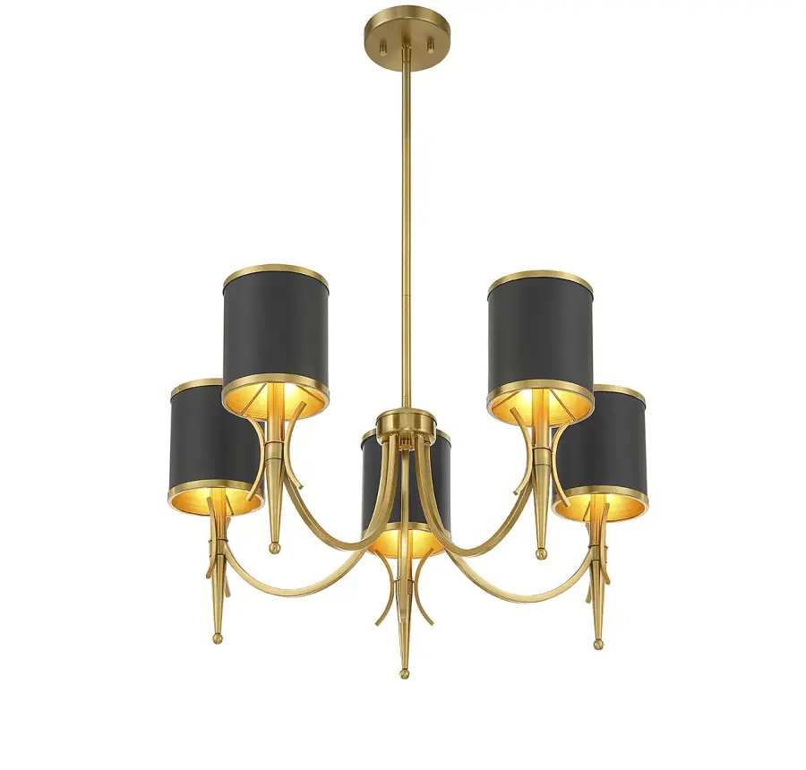 Quincy 5-Light Chandelier in Matte Black with Warm Brass Accents - Image 4