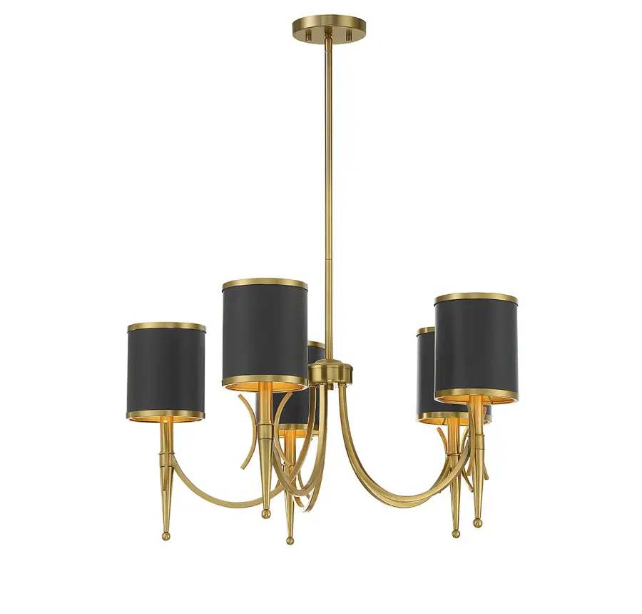 Quincy 5-Light Chandelier in Matte Black with Warm Brass Accents - Image 5