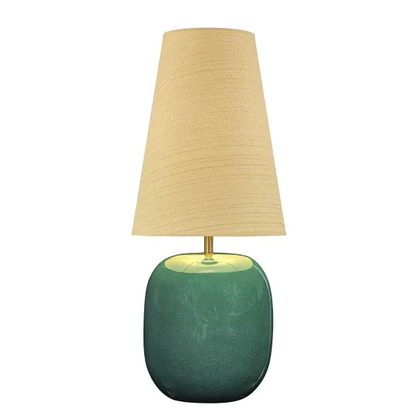 The Savoy House Aurora 1-light table lamp was designed by award-winning interior designer and TV host Breegan Jane. Its ceramic body glows in Breegan’s signature teal, a color she considers both soulful and transportive, and is finished with a shimmering crackle glaze that reveals intricate layers of depth. Paired with a woven parchment shade and Warm Brass accents, Aurora brings a relaxed yet luxurious presence to any room. It is 40" in height and 17" in width. It uses one standard size bulb of up to 100 watts. Bulb not included.