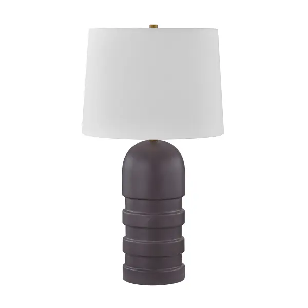 The Wehunt table lamp makes a dramatic impact with its distinctive bullet-shaped ceramic body in rich brown tones. At 32 inches tall, this substantial piece commands attention while the white fabric shade softens the bold silhouette. - alternate view