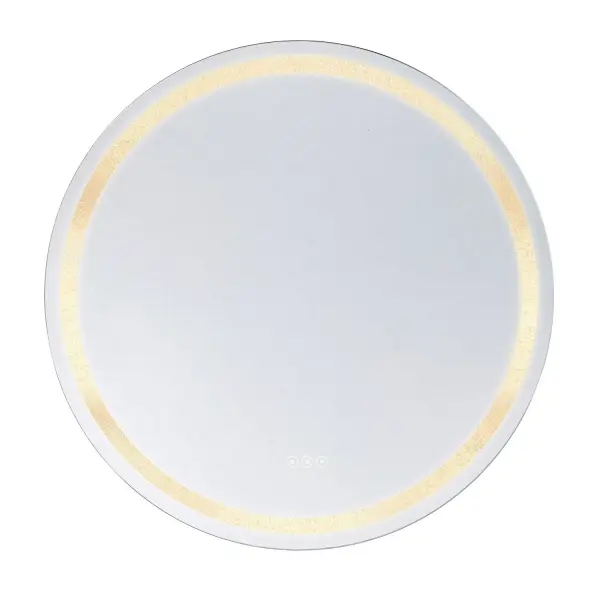 A stunning 32-inch round mirror featuring thousands of embedded crushed crystals that sparkle continuously. Smart LED technology offers three color temperatures, stepless dimming, auto-defogger, and memory function for ultimate convenience.