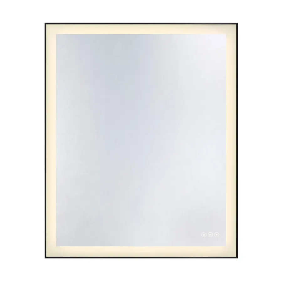 Paulding LED Rectangle Frontlit Mirror with Black Frame - Image 1