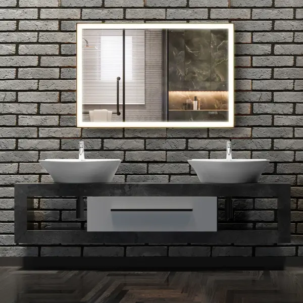 Paulding LED Rectangle Frontlit Mirror with Black Frame - Image 7