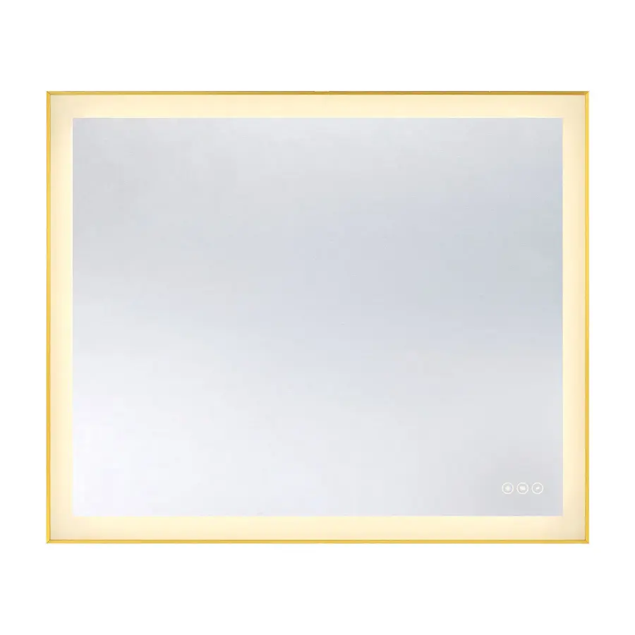 Paulding LED Rectangle Frontlit Mirror with Gold Frame - Image 1