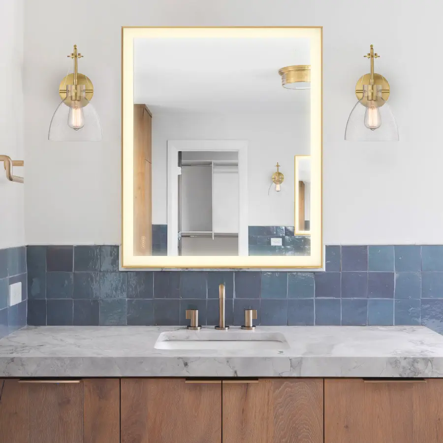 Paulding LED Rectangle Frontlit Mirror with Gold Frame - Image 5