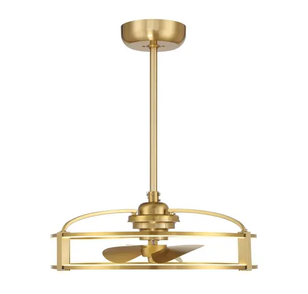 The Vesta LED Fan D'Lier reimagines the traditional ceiling fan with integrated LED bands and a contemporary warm brass finish. Its compact 23-inch span makes it ideal for smaller spaces while delivering impressive airflow efficiency.