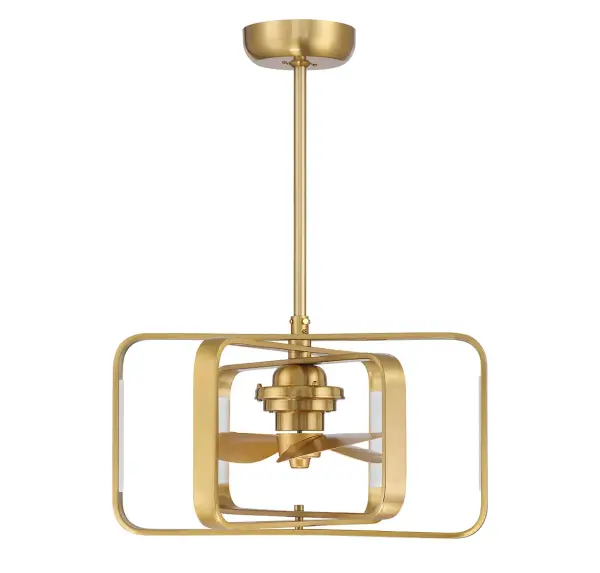 The Lynx combines the elegance of a chandelier with the functionality of a ceiling fan. Its articulating open rings in Warm Brass create a sculptural focal point while delivering efficient airflow. Perfect for modern spaces needing both light and circulation. - alternate view