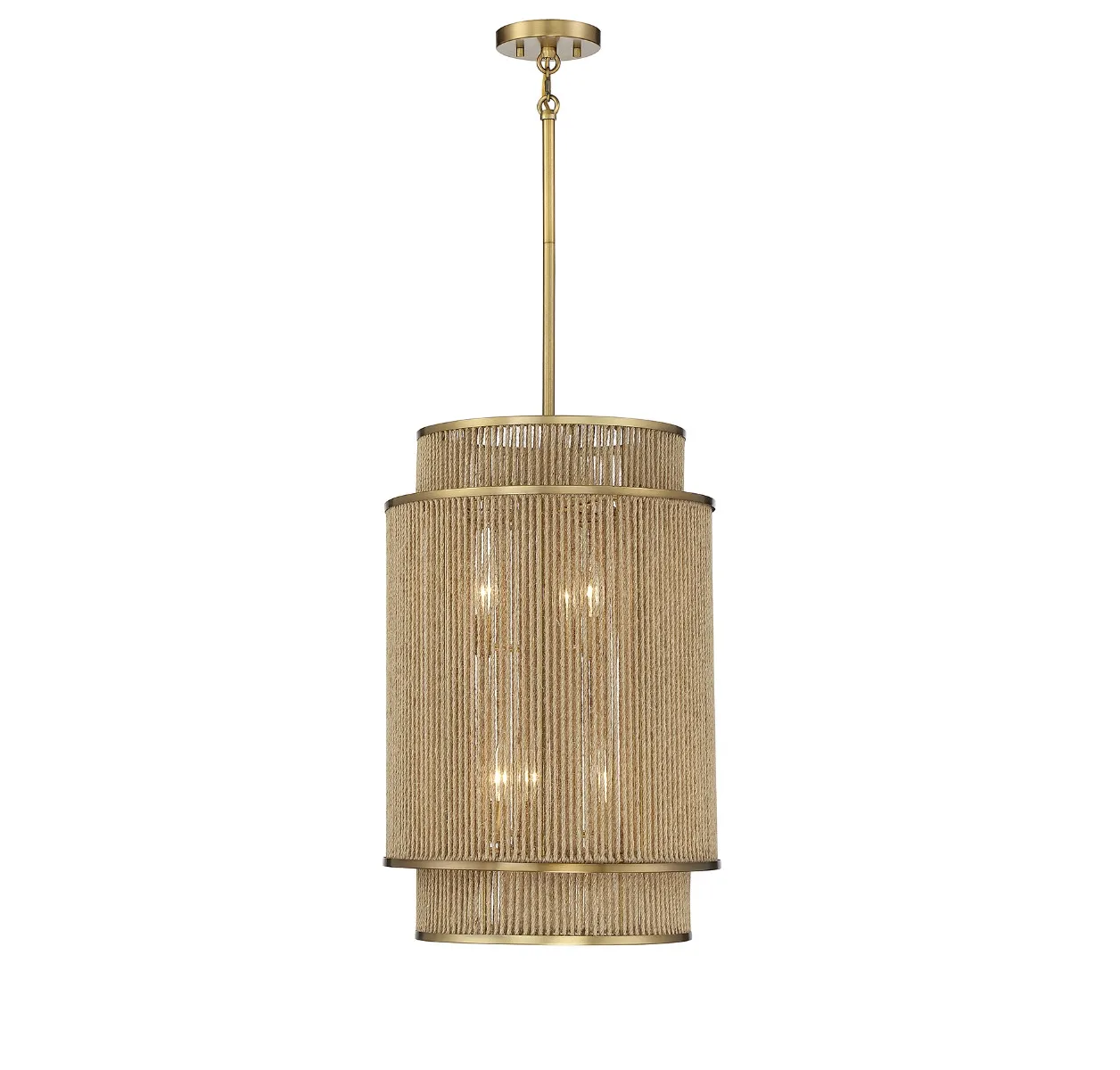 Ashburn Six Light Pendant in Warm Brass with Rope