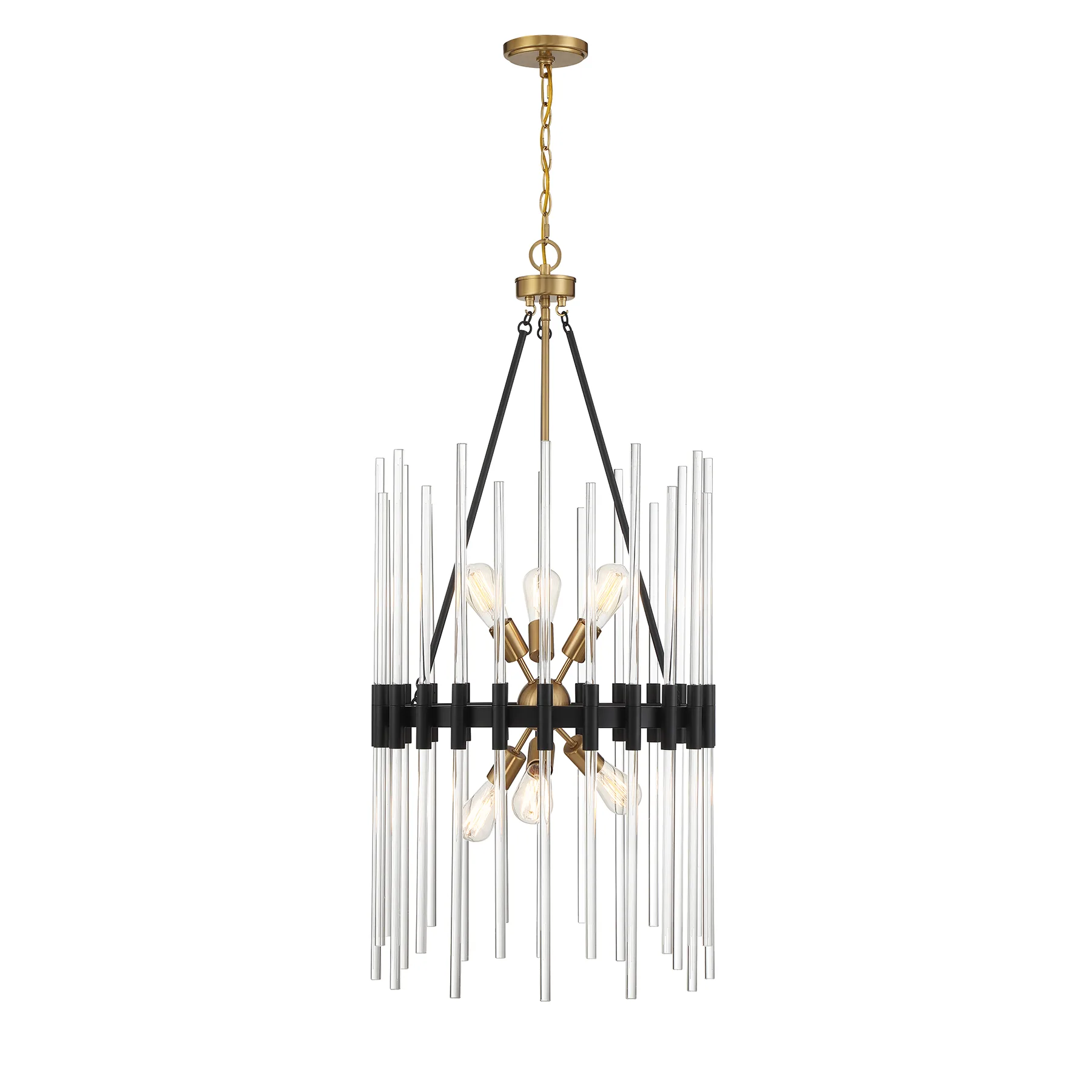 Santiago Six Light Pendant in Matte Black with Warm Brass