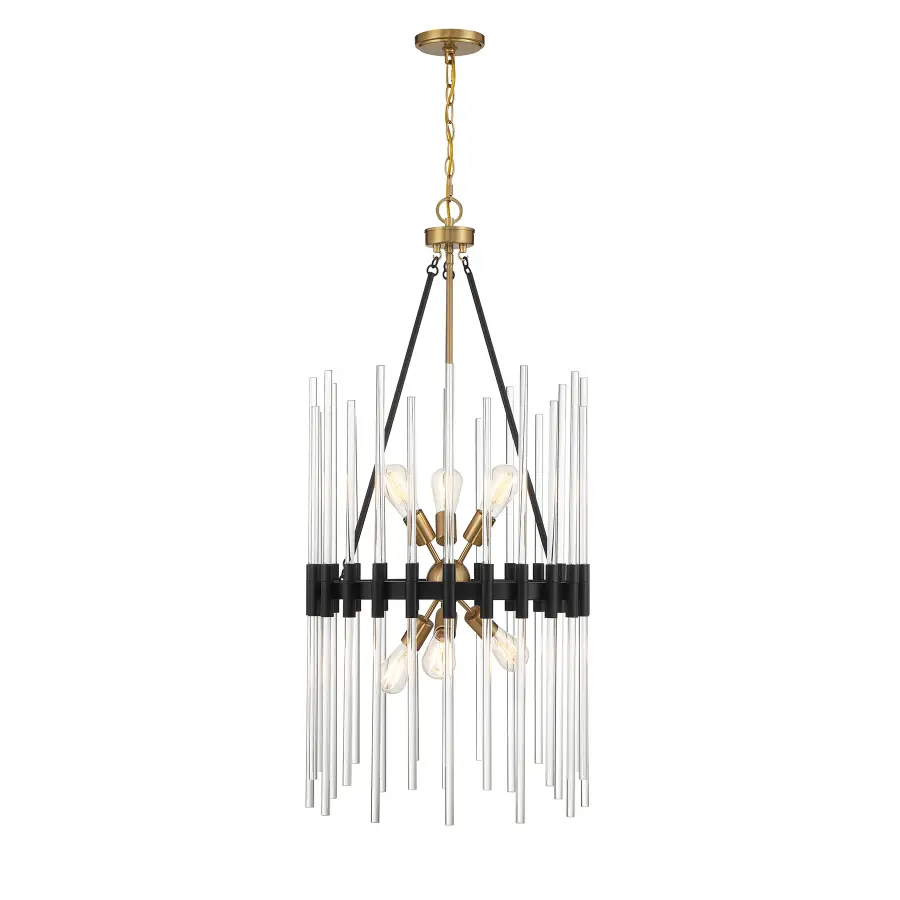 Santiago 6-Light Pendant in Matte Black with Warm Brass Accents - Image 1