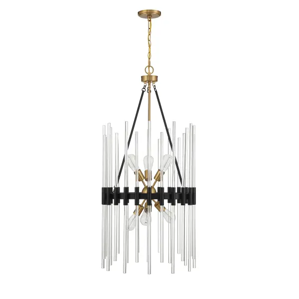 Santiago 6-Light Pendant in Matte Black with Warm Brass Accents - alternate view