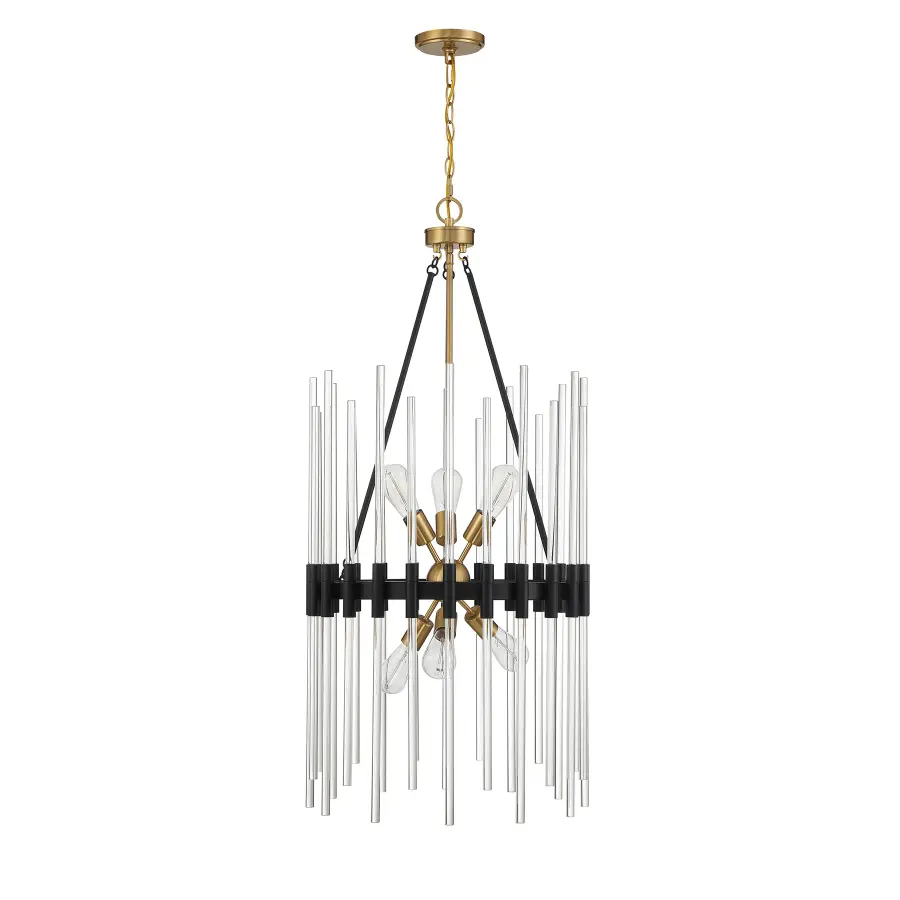 Santiago 6-Light Pendant in Matte Black with Warm Brass Accents - Image 2