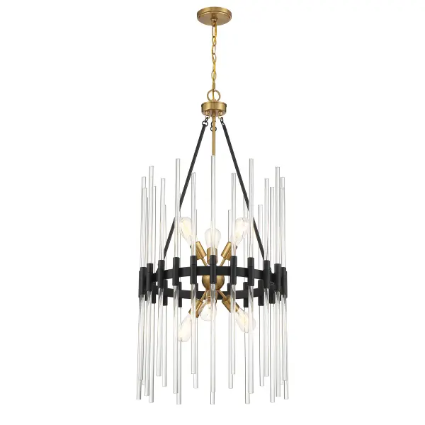 Santiago 6-Light Pendant in Matte Black with Warm Brass Accents - Image 3