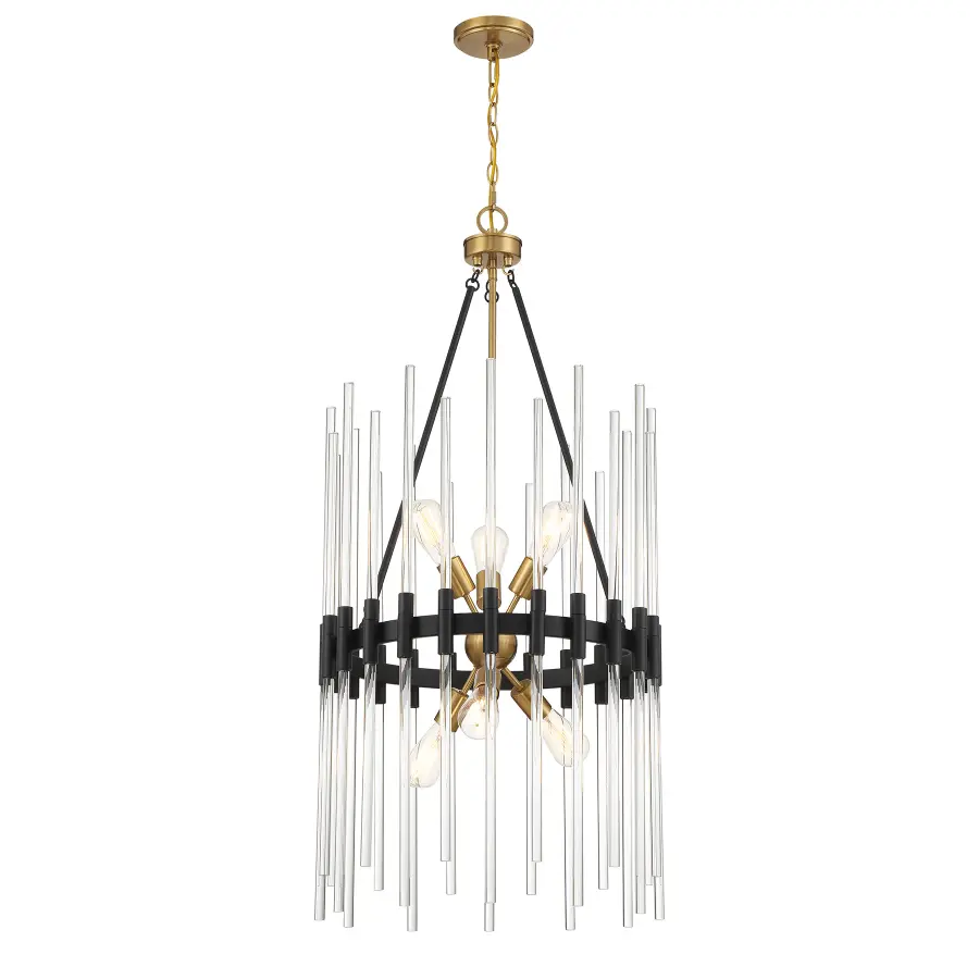 Santiago 6-Light Pendant in Matte Black with Warm Brass Accents - Image 3