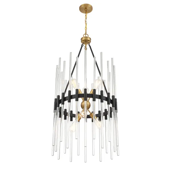 Santiago 6-Light Pendant in Matte Black with Warm Brass Accents - Image 4