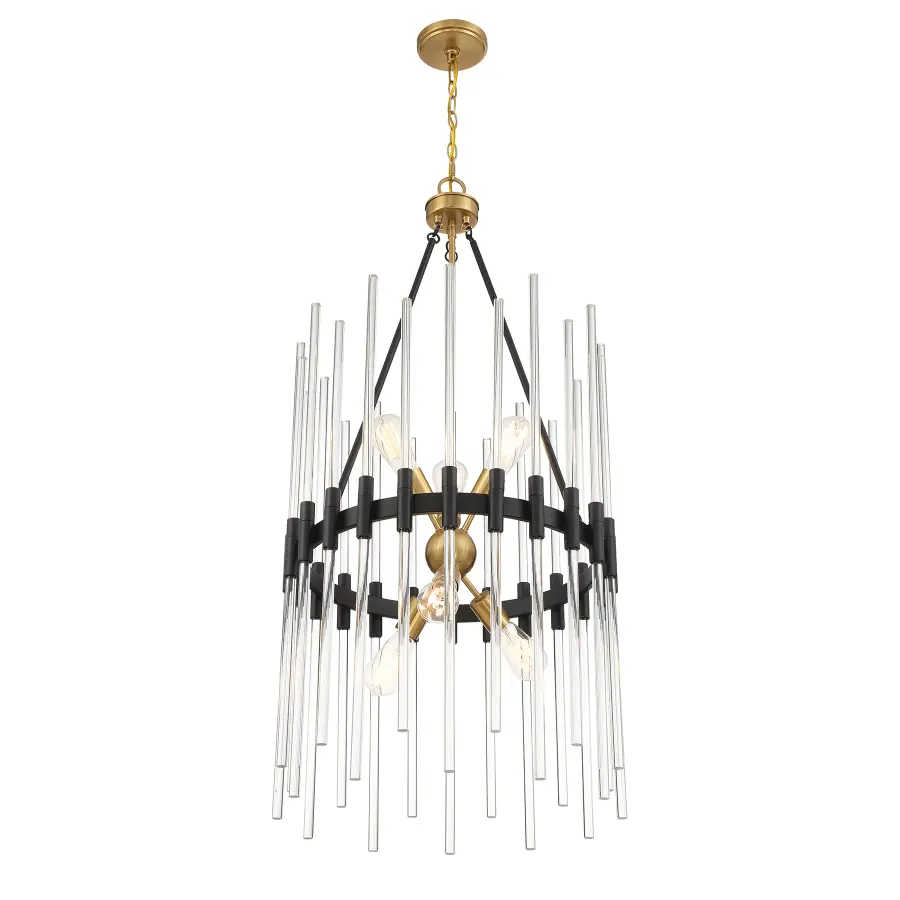 Santiago 6-Light Pendant in Matte Black with Warm Brass Accents - Image 4