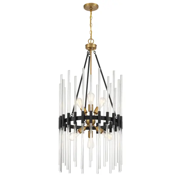 Santiago 6-Light Pendant in Matte Black with Warm Brass Accents - Image 5
