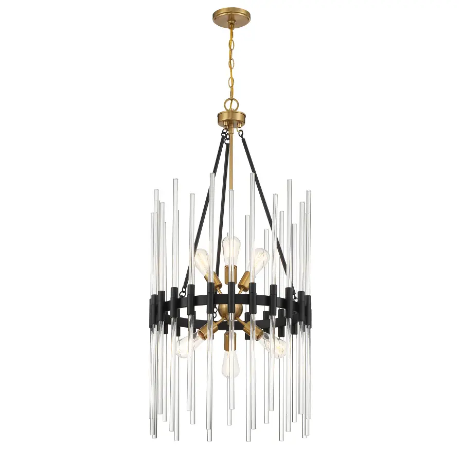 Santiago 6-Light Pendant in Matte Black with Warm Brass Accents - Image 5