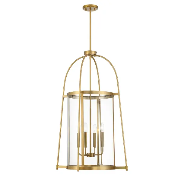 The Rosedale pendant combines geometric design with transitional appeal. Its warm brass finish and clear glass shade create a sophisticated focal point, while adjustable height makes it versatile for various ceiling heights.