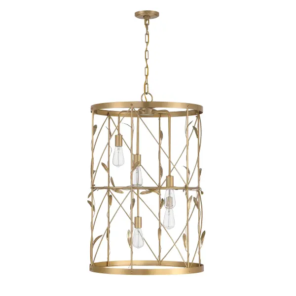The Lexington pendant brings botanical elegance to large-scale interiors with its trellis-like vine motif and burnished brass finish. At 26 inches wide and 37 inches tall, it commands attention in foyers and dining rooms while maintaining an organic, approachable aesthetic. - alternate view