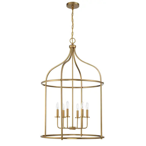 The Brookstone delivers impressive scale and warm elegance with its 26-inch width and 40-inch height. The open lantern design and Warm Brass finish create a sophisticated focal point ideal for grand foyers and large dining rooms. - alternate view