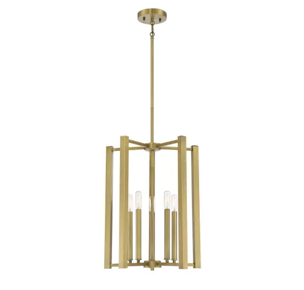 The Benson pendant combines industrial cage design with modern sophistication. Its warm brass finish adds warmth while the open framework provides visual interest without overwhelming a space. Highly adjustable height makes it versatile for various ceiling configurations.