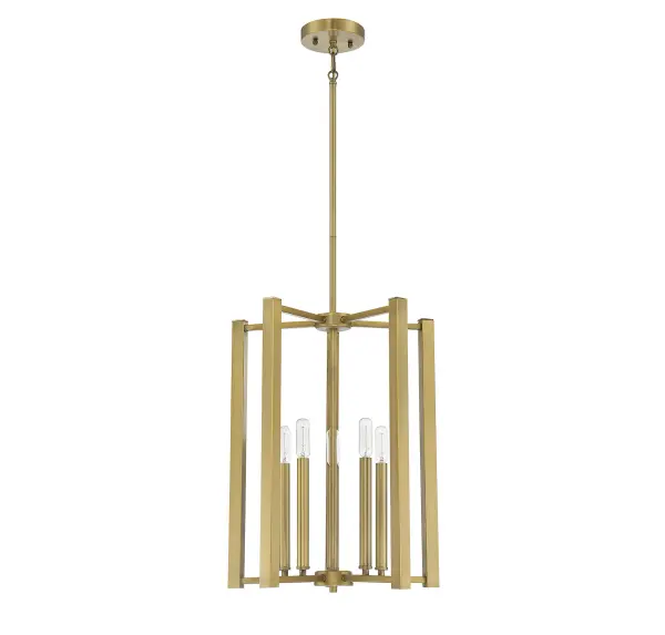 The Benson pendant combines industrial cage design with modern sophistication. Its warm brass finish adds warmth while the open framework provides visual interest without overwhelming a space. Highly adjustable height makes it versatile for various ceiling configurations. - alternate view