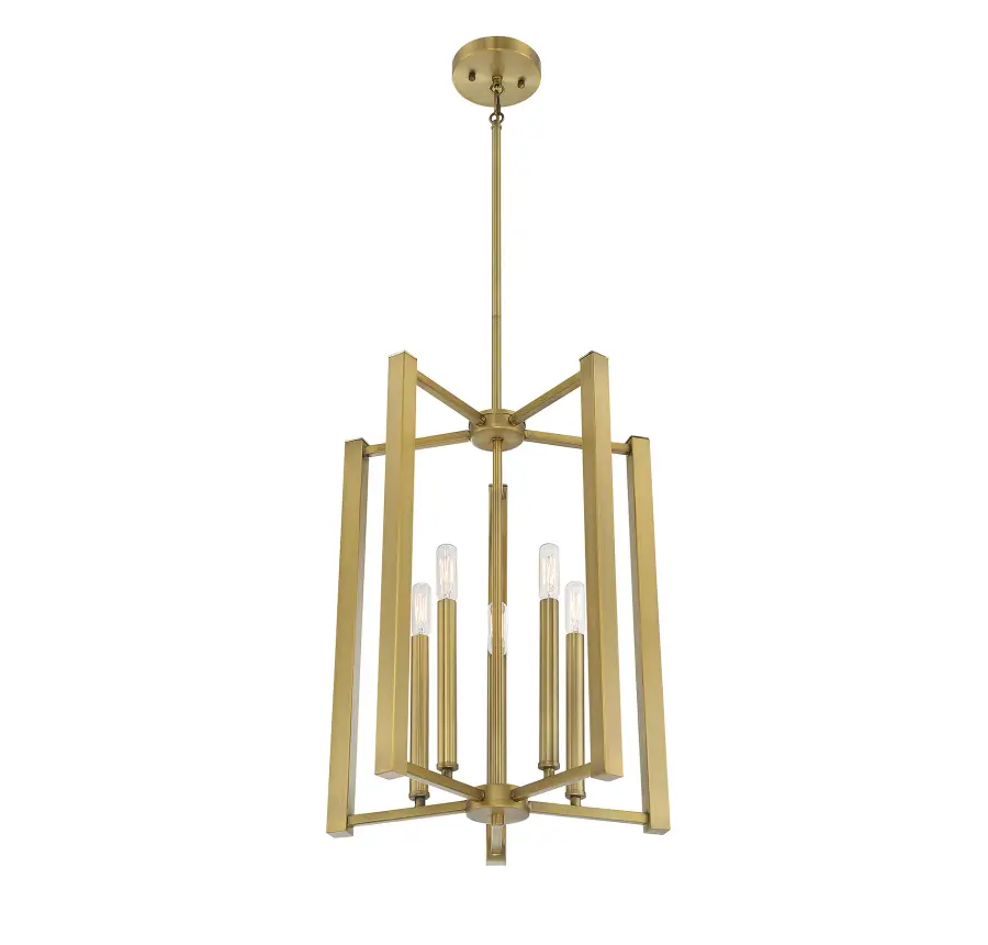 Benson Five Light Pendant in Warm Brass - Image 4