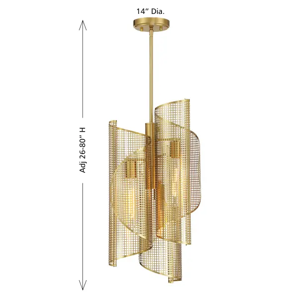 Hillbourne Three Light Pendant in Warm Brass - Image 8