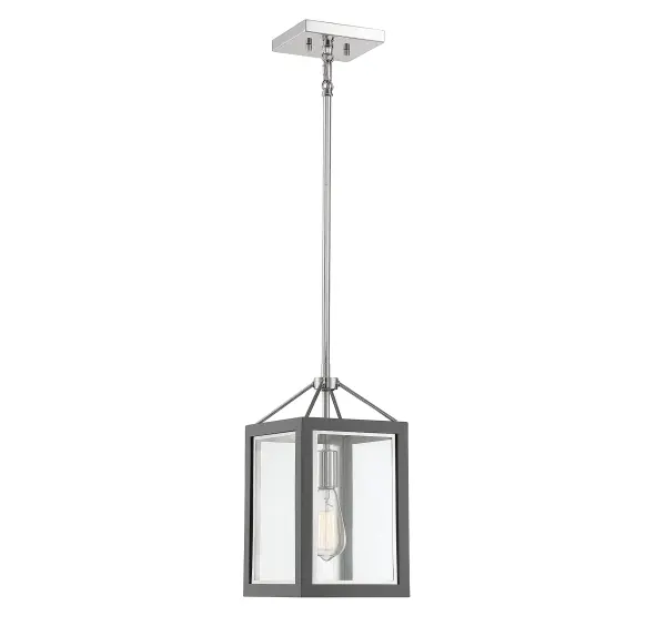 Carlton 1-Light Pendant in Gray with Polished Nickel Accents
