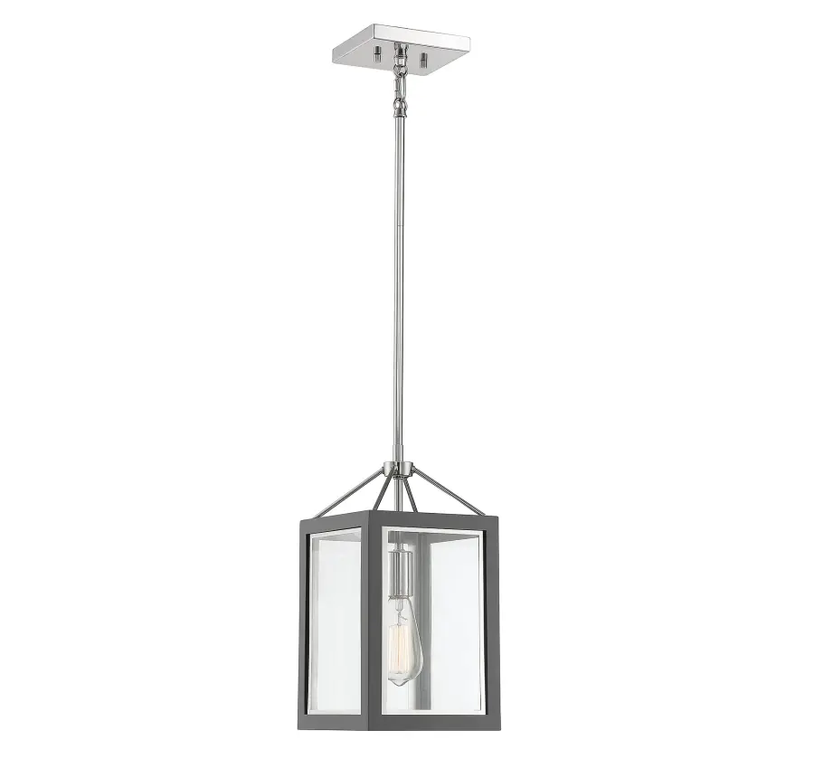 Carlton 1-Light Pendant in Gray with Polished Nickel Accents