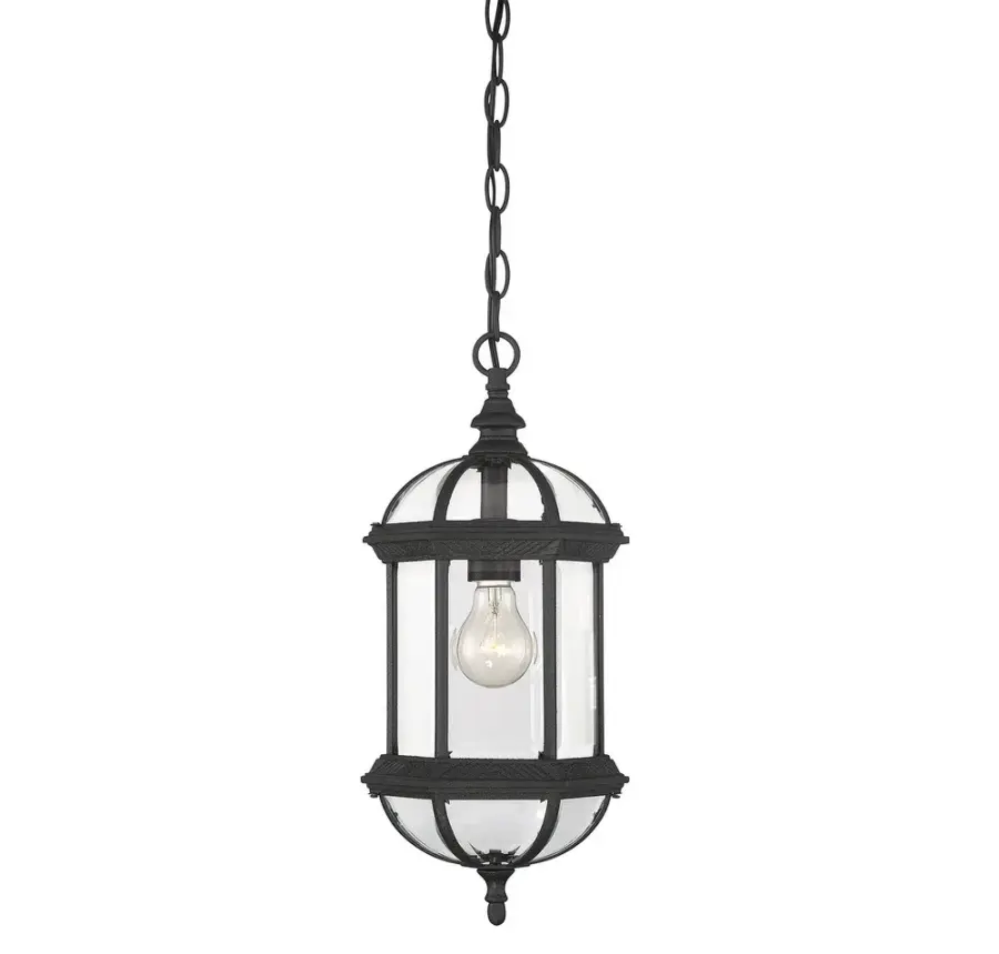 Kensington 1-Light Outdoor Hanging Lantern in Textured Black - Image 1