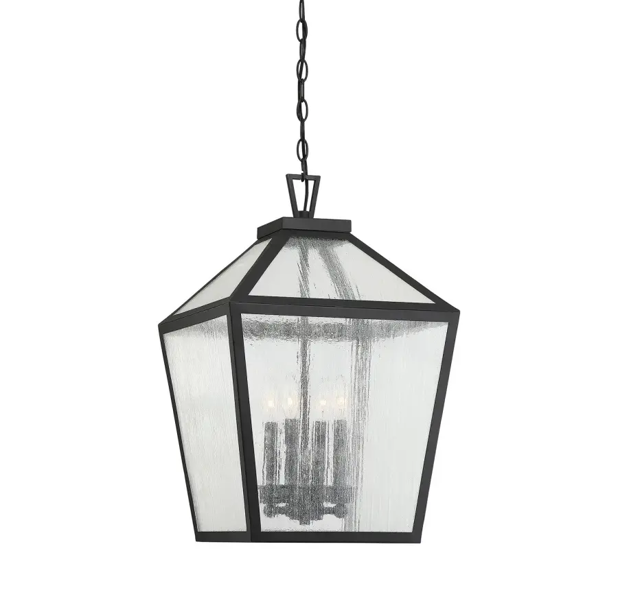 Woodstock Four Light Outdoor Hanging Lantern in Black - Image 1